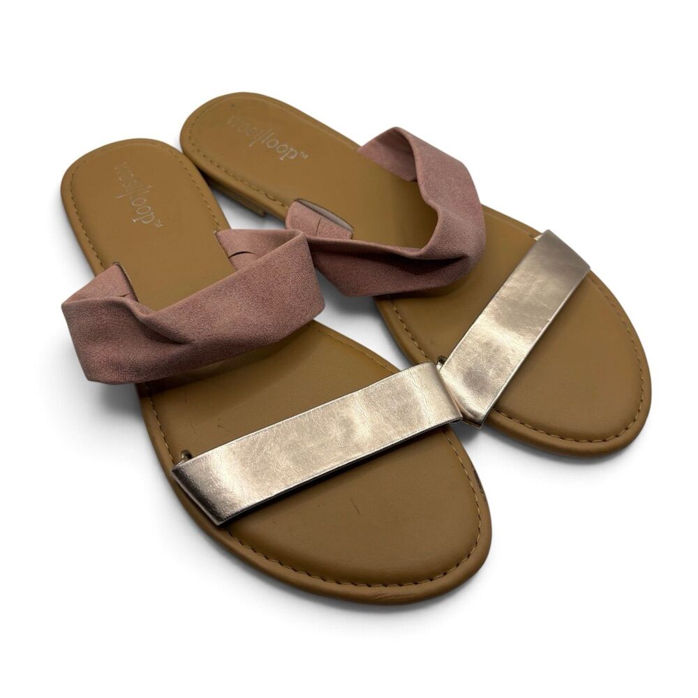 West Loop Pink and Gold Slide Sandals Womenโs Size Medium 7/8